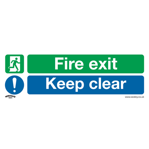 Safe Conditions Safety Sign - Fire Exit Keep Clear (Large) - Rigid Plastic - Pack of 10 (SS32P10)