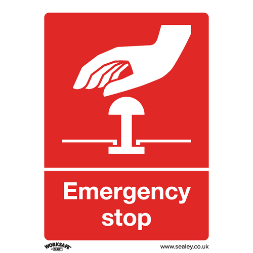 Safe Conditions Safety Sign - Emergency Stop - Self-Adhesive Vinyl - Pack of 10 (SS35V10)