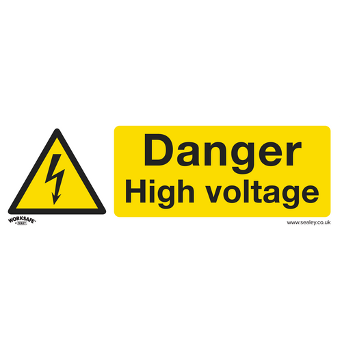 Warning Safety Sign - Danger High Voltage - Self-Adhesive Vinyl - Pack of 10 (SS48V10)