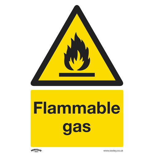 Warning Safety Sign - Flammable Gas - Self-Adhesive Vinyl - Pack of 10 (SS59V10)