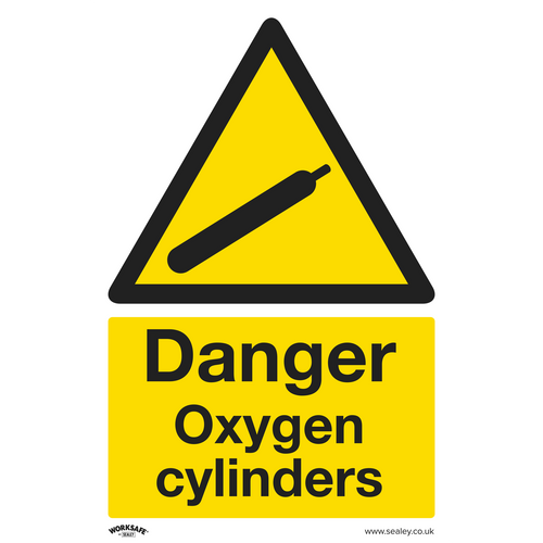 Warning Safety Sign - Danger Oxygen Cylinders - Self-Adhesive Vinyl - Pack of 10 (SS61V10)