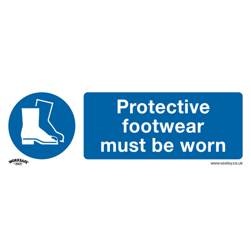 Mandatory Safety Sign - Protective Footwear Must Be Worn - Rigid Plastic - Pack of 10 (SS7P10)