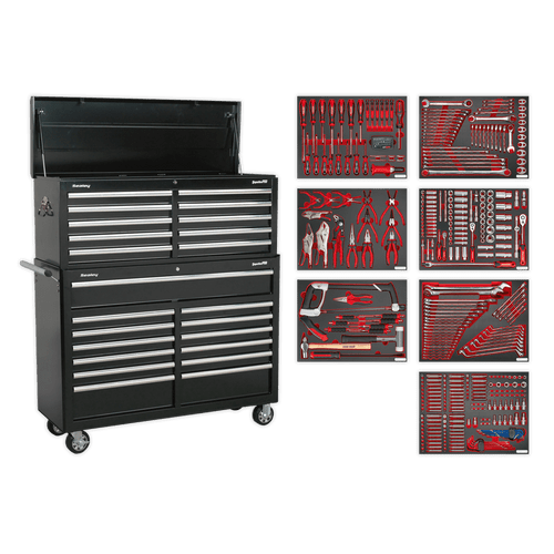 Tool Chest Combination 23 Drawer with Ball Bearing Slides - Black with 446pc Tool Kit (TBTPBCOMBO4)