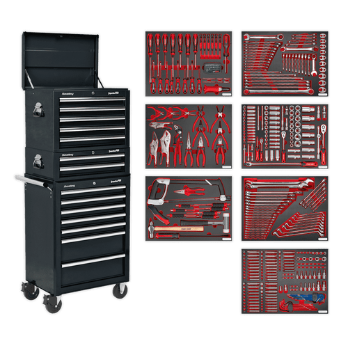 Tool Chest Combination 14 Drawer with Ball Bearing Slides - Black & 446pc Tool Kit (TBTPCOMBO2)