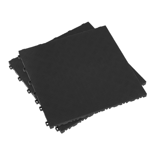 Polypropylene Floor Tile 400 x 400mm - Black Treadplate - Pack of 9 (FT3B)