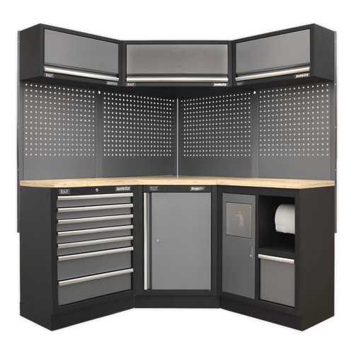 Superline Pro 1.6m Corner Storage System - Wood Worktop (APMSSTACK08W)