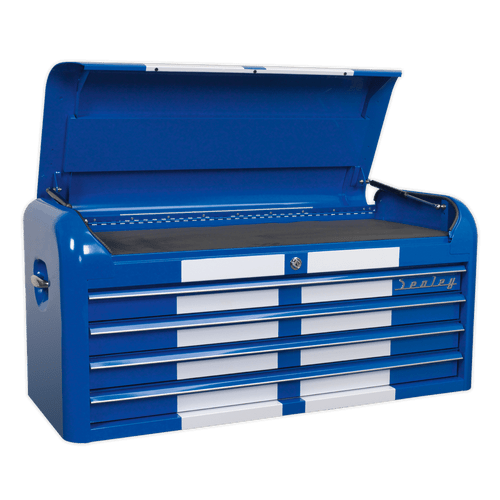 Topchest 4 Drawer Wide Retro Style - Blue with White Stripes (AP41104BWS)