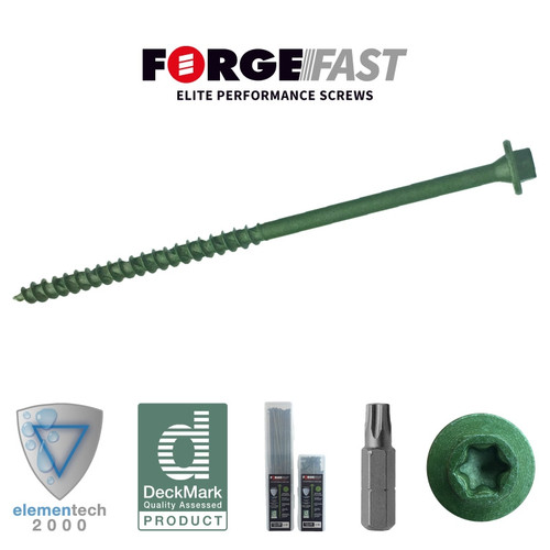 ForgeFast Elite Low-Torque Timber Fixing Screws - Green - Tub (40) - 7.0 x 250mm