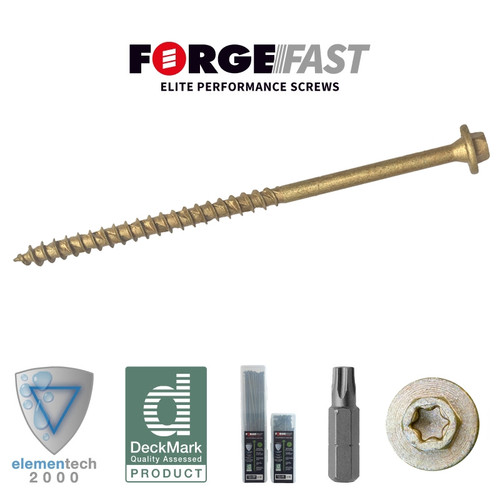 ForgeFast Elite Low-Torque Timber Fixing Screws - Tan - Tub (50) - 7.0 x 200mm