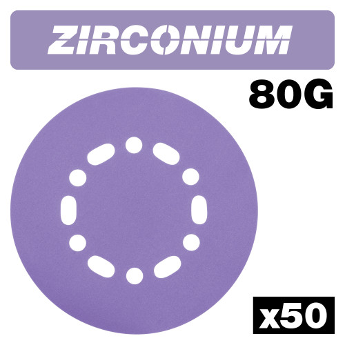 Zirconium Random Orbital Sanding Disc 50pc 150mm 80 grit (AB/150/80Z/B)