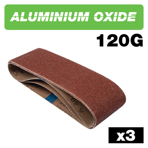 Aluminium Oxide Sanding Belt 120 Grit 75mm x 533mm 3pc (AB/B75A/120A)