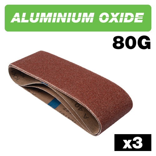 Aluminium Oxide Sanding Belt 80 Grit 75mm x 533mm 3pc (AB/B75A/80A)