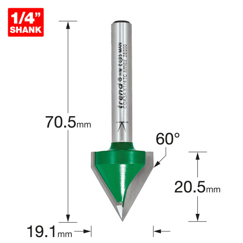 Chamfer v groove cutter 60 degrees  (C043AX1/4TC)