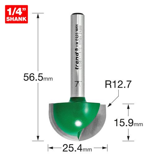 Radius 12.7mm radius x 25.4mm diameter  (C058X1/4TC)