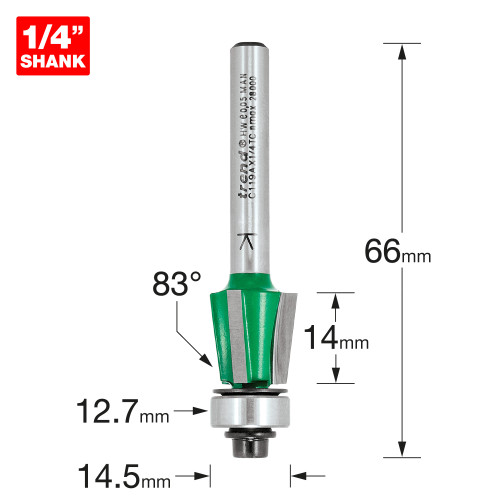 Self guided bevel trim angle=83 degrees  (C119AX1/4TC)