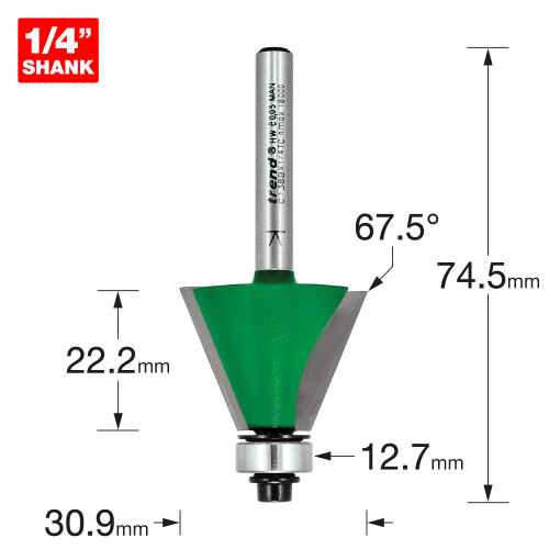 Self guided chamfer 67.5 degrees x 22.2mm cut  (C138BX1/4TC)