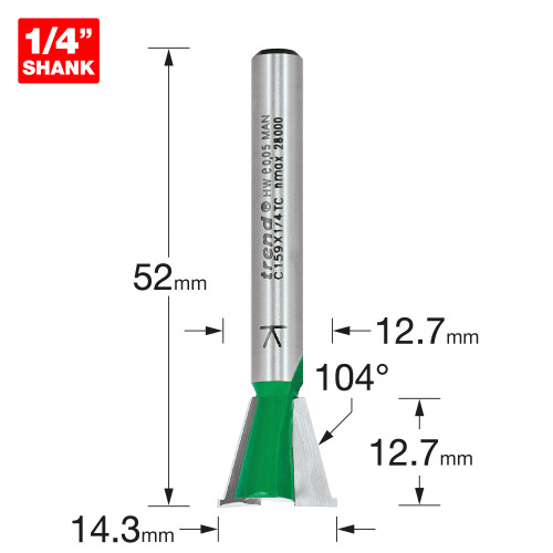 Dovetail 12.7mm diameter x 104 degrees spurs (C159X1/4TC)