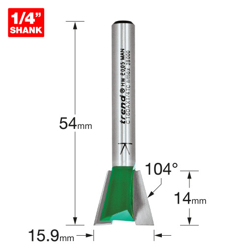 Dovetail 15.9mm diameter x 104 degrees  (C160AX1/4TC)