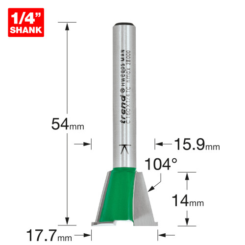 Dovetail 17.7mm diameter x 104 degrees spurs (C160X1/4TC)