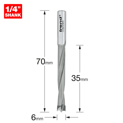 Dowel drill 6mm x 35mm cut  (C175X1/4TC)