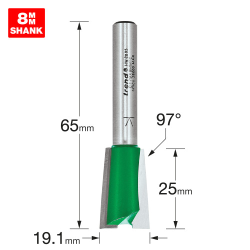 Dovetail 19.1mm x 97 degrees x 25mm cut  (C179X8MMTC)