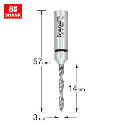 Dowel drill 3mm x 14mm cut  (C180X8MMTC)