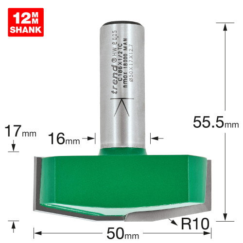 Bevel panel raiser 10 degrees 50mm diameter (C186X1/2TC)