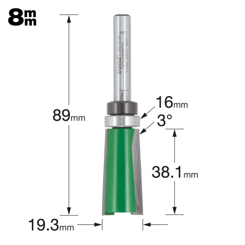 Trend CraftPro Bearing Guided 3 Degree Undercut 19mm dia X 38.1mm cut depth (C214BX8MMTC)