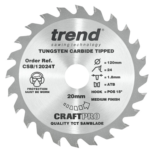 Craft saw blade 120mm x 24 teeth x 20mm thin (CSB/12024T)