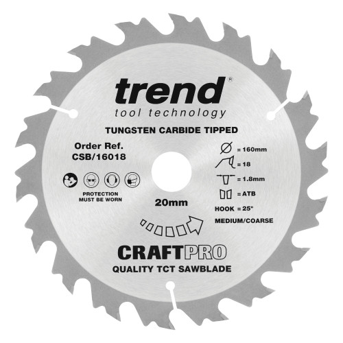 Craft saw blade 160mm x 18 teeth x 20mm  (CSB/16018)