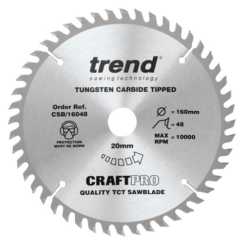 The Craft Pro 160mm diameter 20mm bore 48 tooth fine finish cut saw blade for hand held circular saws (CSB/16048)