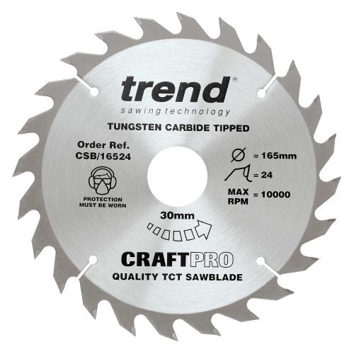 Trend Craft Pro 165mm diameter 30mm bore 24 tooth combination cut saw blade for hand held circular saws (CSB/16524)