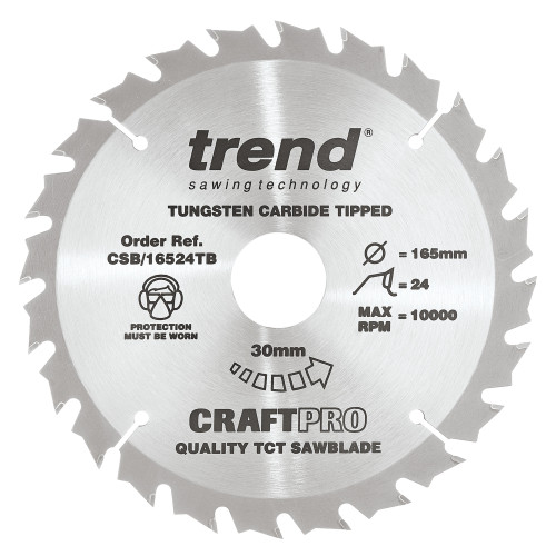 Craft saw blade 165mm x 24 teeth x 30 thin  (CSB/16524TB)