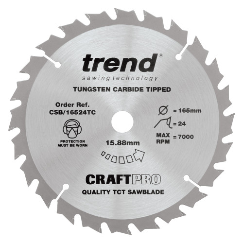Craft saw blade 165mm x 24 teeth x 15.88 thin  (CSB/16524TC)