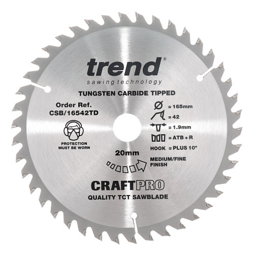 Craft saw blade 165mm x 42 teeth x 20 thin  (CSB/16542TD)