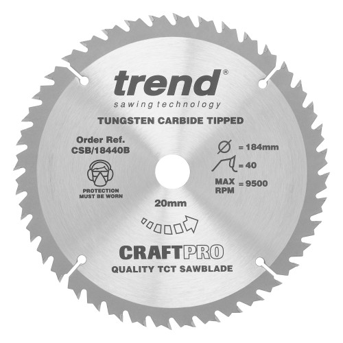 Craft saw blade 184mm x 40 teeth x 20mm  (CSB/18440B)