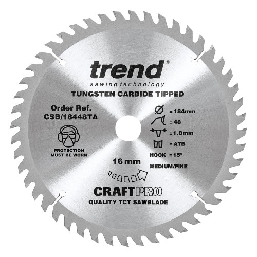 Craft saw blade 184mm x 48 teeth x 16 thin  (CSB/18448TA)