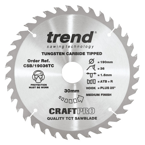 Craft saw blade 190mm x 36 teeth x 30 x 1.55 for DCS575 (CSB/19036TC)