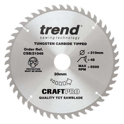 The Craft Pro 210mm diameter 30mm bore 48 tooth general purpose saw blade for table saws and hand held circular saws. (CSB/21048)