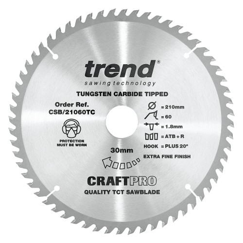 Craft saw blade 210mm x 60 teeth x 30 x 1.8 for DCS7485 (CSB/21060TC)