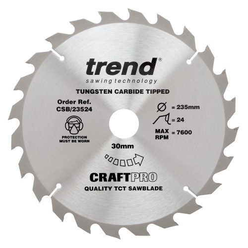 The Craft Pro 235mm diameter 30mm bore 24 tooth general purpose saw blade for hand held circular saws (CSB/23524)