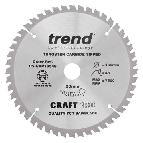 Craft saw blade aluminium and plastic 165 x 48 teeth x 20  (CSB/AP16548)