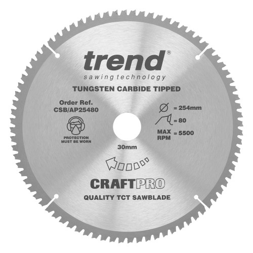 Craft saw blade aluminium and plastic 254 x 80 teeth x 30  (CSB/AP25480)