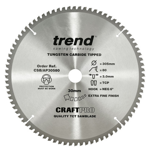 Craft saw blade aluminium and plastic 305 x 80 teeth x 30  (CSB/AP30580)