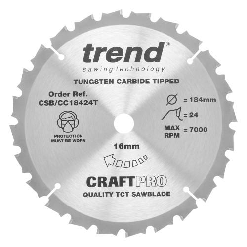 Craft saw blade crosscut 184mm x 24 teeth x 16mm thin  (CSB/CC18424T)