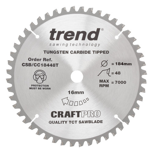 Craft saw blade crosscut 184mm x 48 teeth x 16mm thin  (CSB/CC18448T)