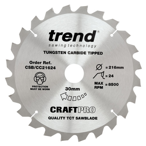 Craft saw blade crosscut 216mm x 24 teeth x 30mm  (CSB/CC21624)