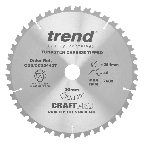 Craft saw blade crosscut 254mm x 40 teeth x 30mm thin  (CSB/CC25440T)
