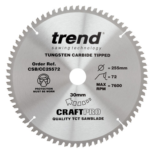 Craft saw blade crosscut 255mm x 72 teeth x 30mm  (CSB/CC25572)