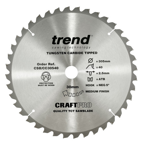 Craft saw blade crosscut 305mm x 40 teeth x 30mm  (CSB/CC30540)